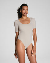 SPANXsmoothâ„¢ Jersey Square Neck Thong Bodysuit | Bone